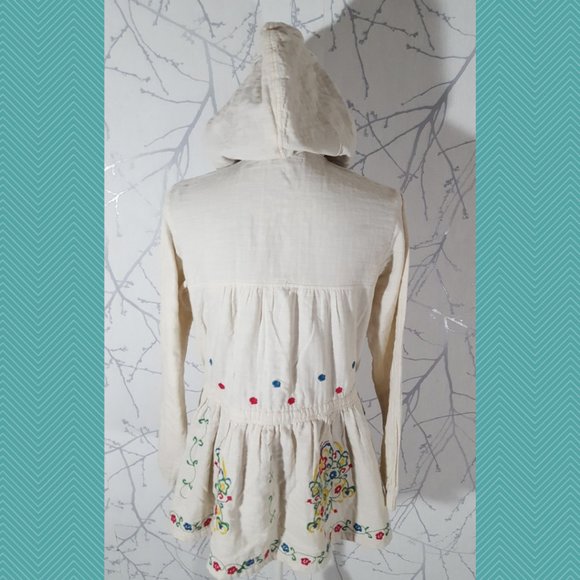 Urban Culture Ivory Floral Embroidered Button Front Cinch Waist Hoodie - Picture 5 of 6